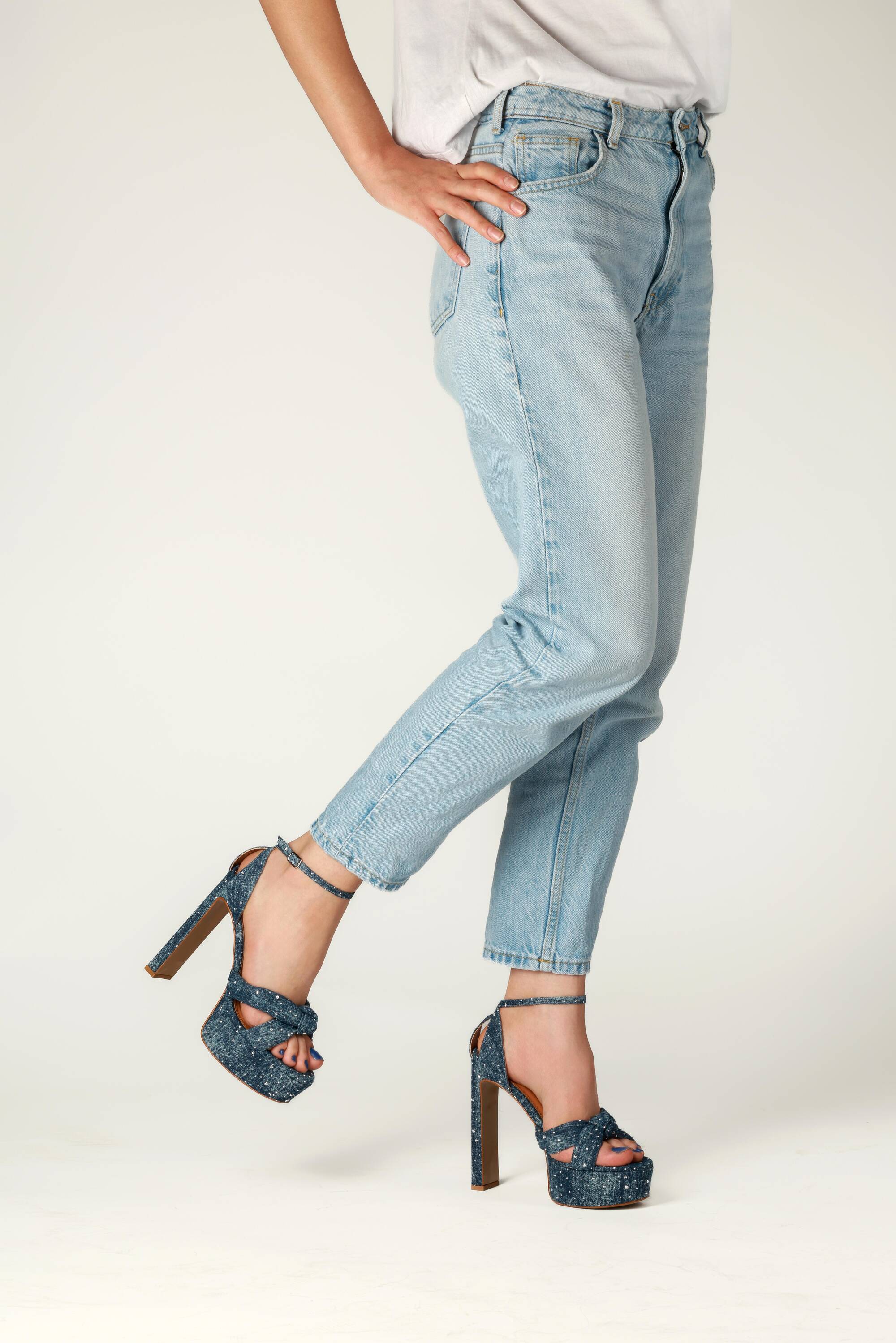 Kot Taşlı Platform Topuklu Sandalet